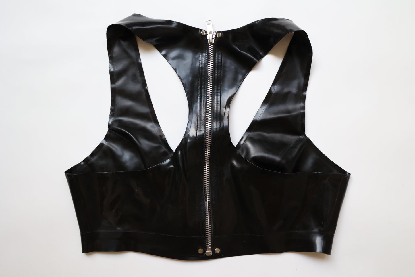 Latex Silver Zipper Bra Crop Top Racerback - Women's Size S - Black