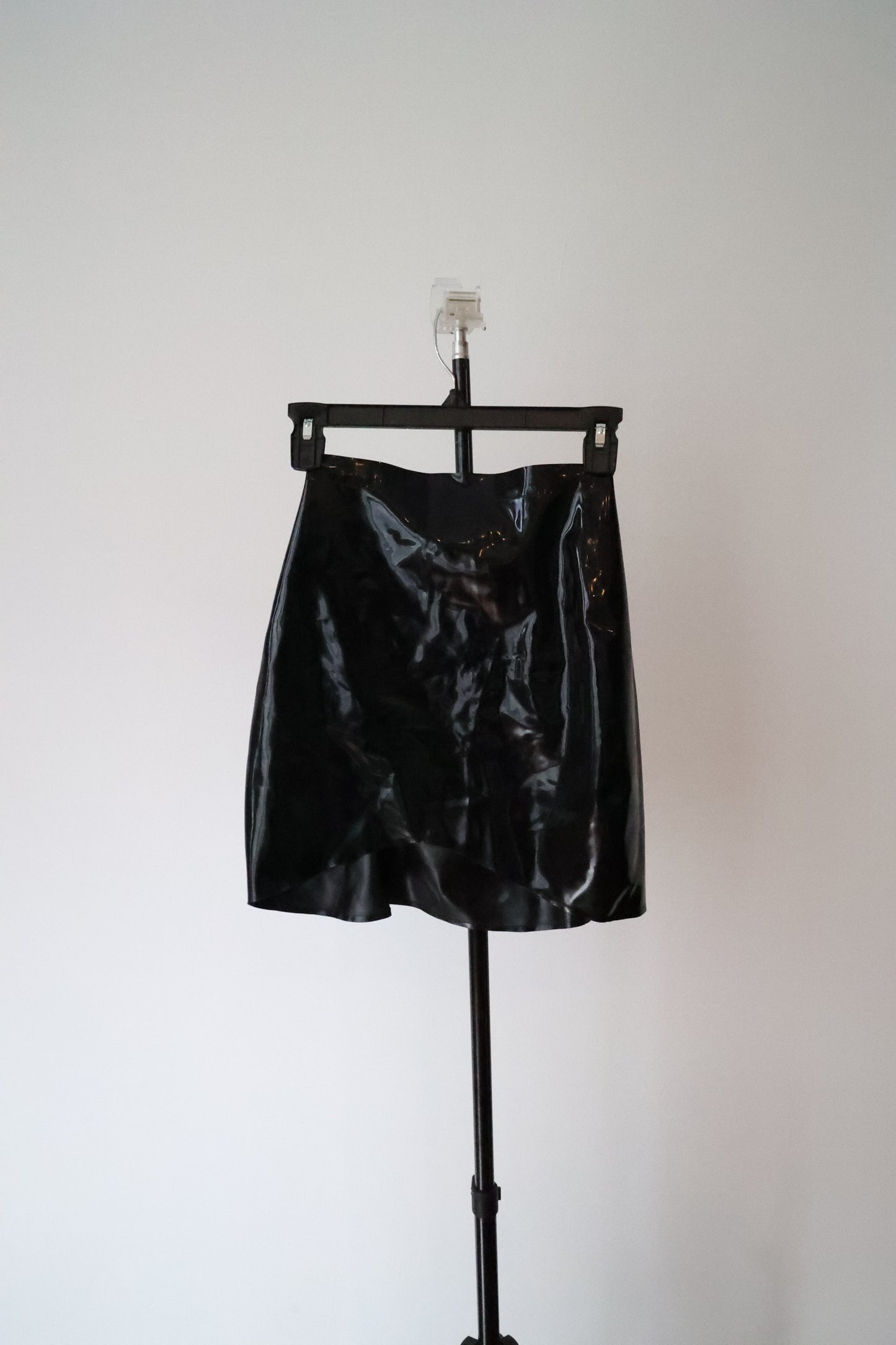 Beth Parkin Latex Mini Skirt w/ Mermaid Skater Skirt Style Frill - Women's XS or S - Black