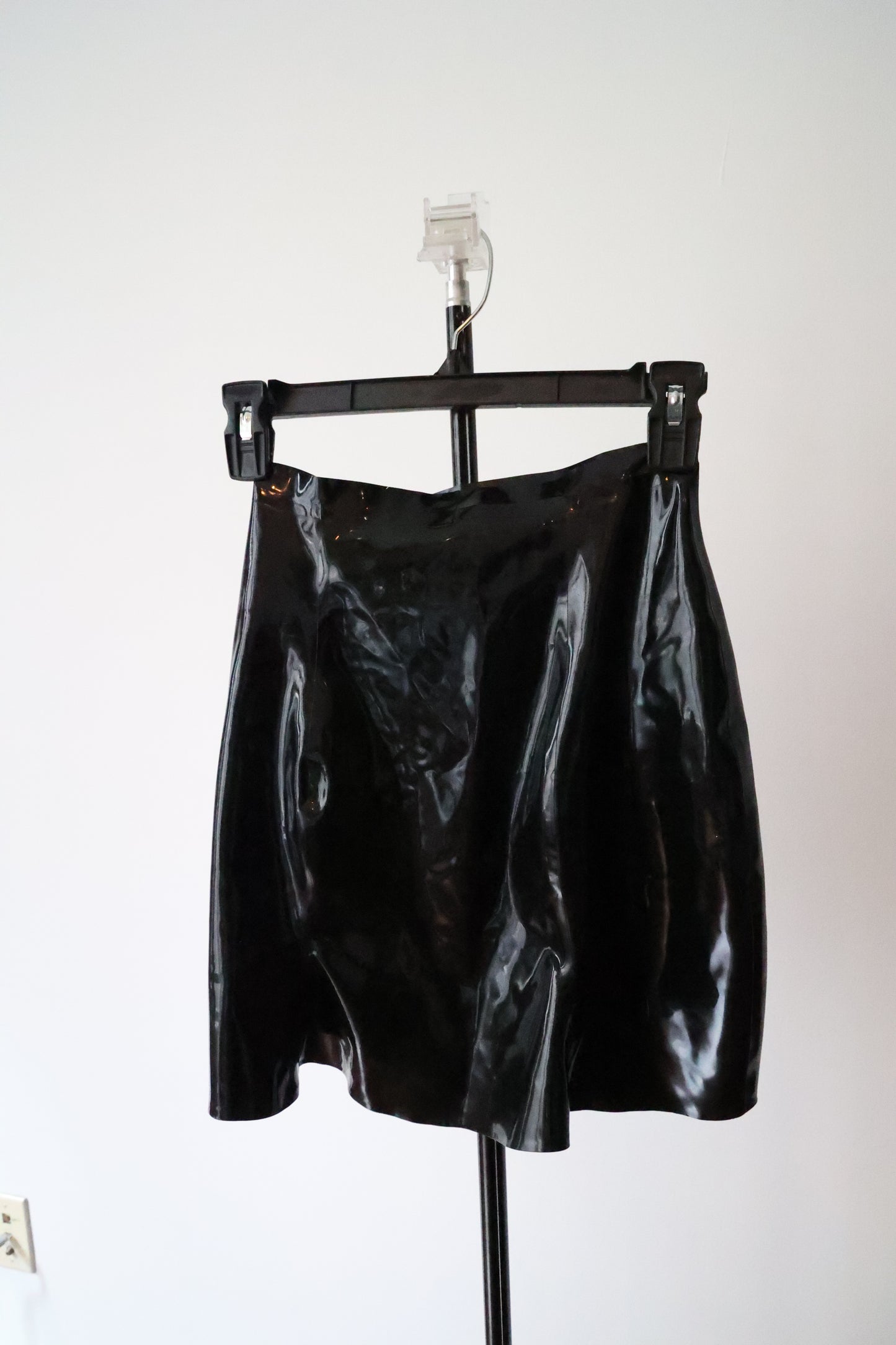 Beth Parkin Latex Mini Skirt w/ Mermaid Skater Skirt Style Frill - Women's XS or S - Black