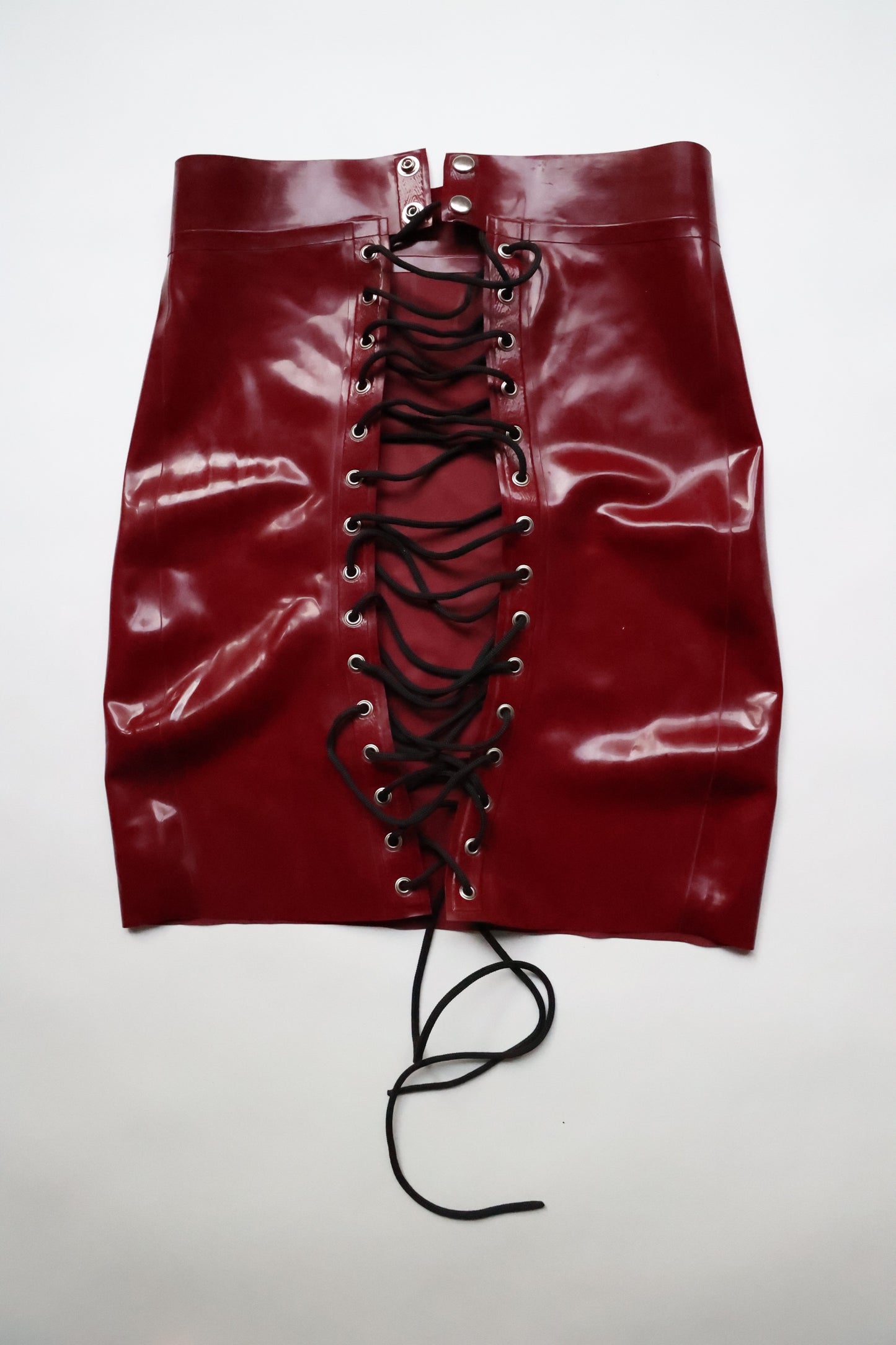 Demask Latex Two Piece Skirt Set Corset Lace Up Back - Women's XS or 2 - Plum