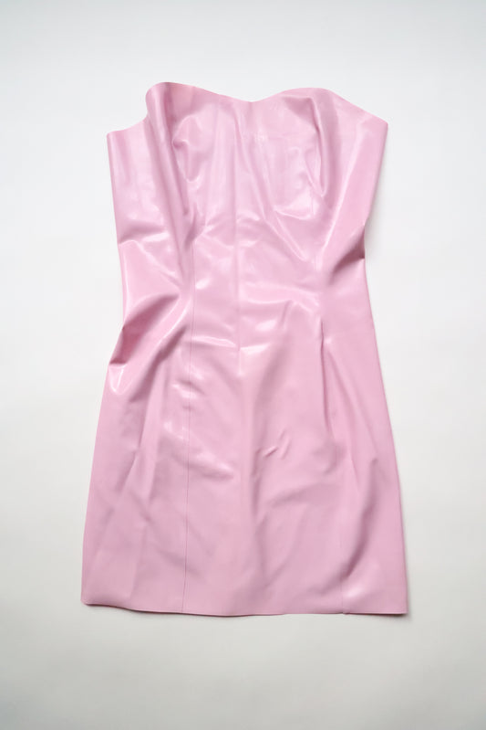 Bright&Shiny Latex Boob Tube Mini Dress Bodycon - Women's XS or S - Pink